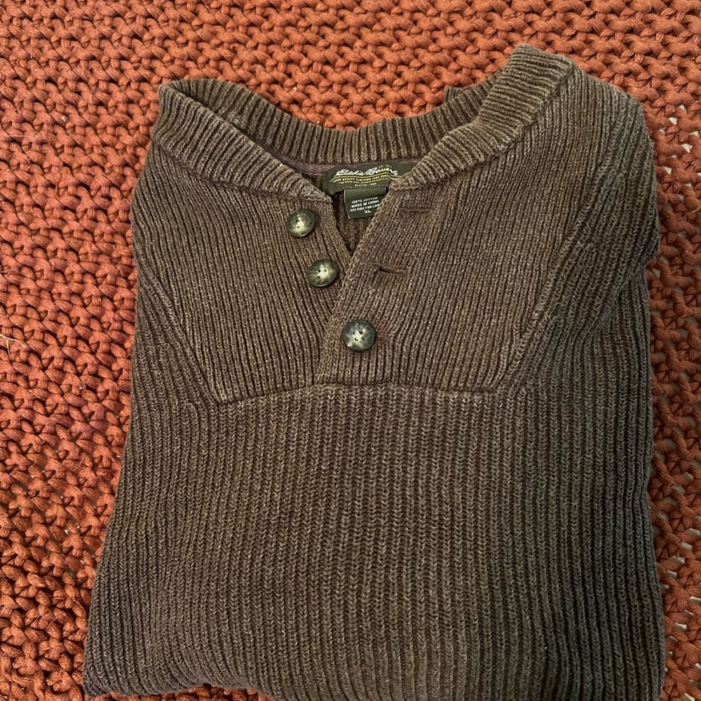 Vintage Eddie Bauer Brown Henley Sweater